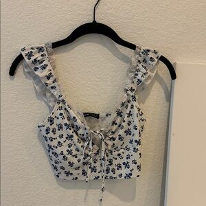 Navy blue and white Floral Tank crop Top